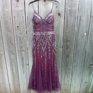 JUMP APPAREL DRESS JUNIORS SZ 7/8 PURPLE SEQUIN MERMAID PROM COCKTAIL SLEEVELESS